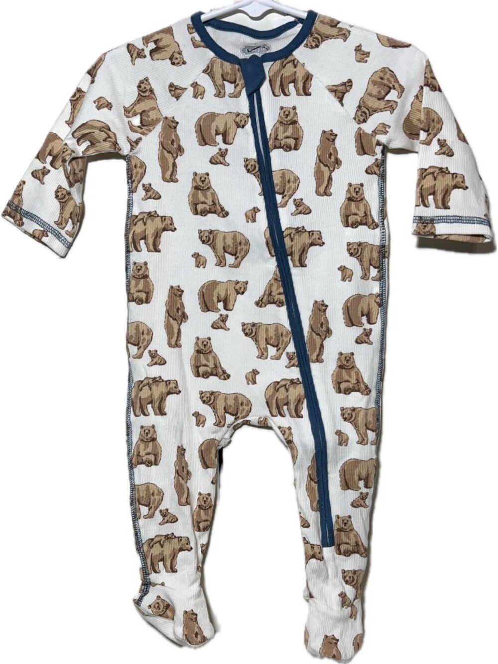 Mud Pie 3m 6m NWOT ribbed Brown Bear footed sleeper romper zip mountain camping